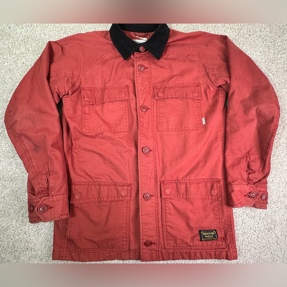 Burton Men’s Small Durable Goods Red Canvas Button Delta Jacket Coat Lined